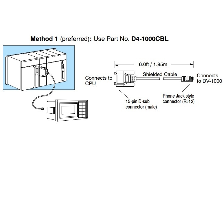 Cáp Kết Nối PLC Programming D4-1000CBL Cable KOYO DirectLOGIC 405 Với DV-1000 Direct View RS232C DB15 Male to RJ12 6 Pin Length 1.8M