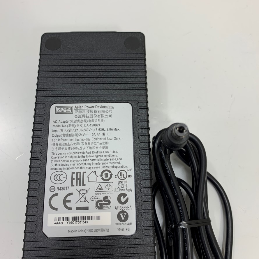 Adapter 24V 5A 120W APD OEM Thay Thế Tech STD-24050 24V 5A 120W IEC C14 Plug DC Power Connector Tip Size 5.5mm x 2.5mm For Máy In Thẻ Nhựa HID FARGO HDP5000 ID Card Printer & Encoder