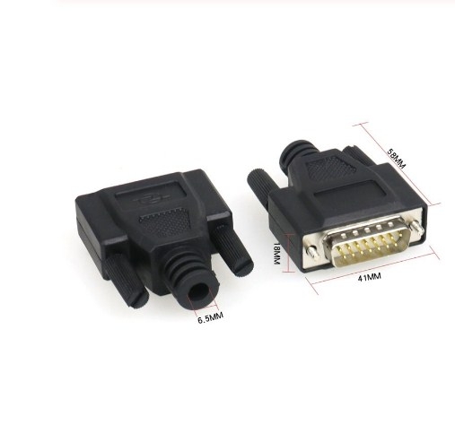 Bộ Rắc Hàn Cổng D-SUB 15 Chân Hai Hàng Dương DB15 Male 2 Row 15Pin PVC Shell Kit Plug Connector Black