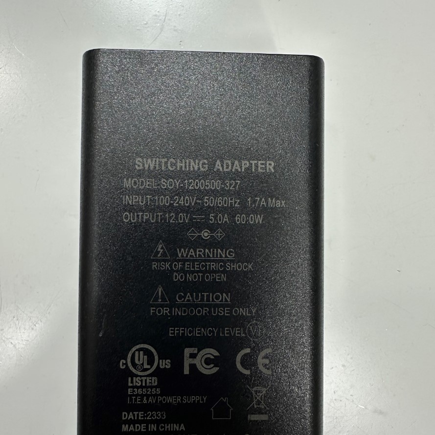 Adapter 12V 5A 60W Shenzhen SOY Connector Tip Size 5.5mm x 2.1mm For HPE Aruba Wireless Access Point, HP Dell Monitor Power Supply, CCTV Security Camera DVR