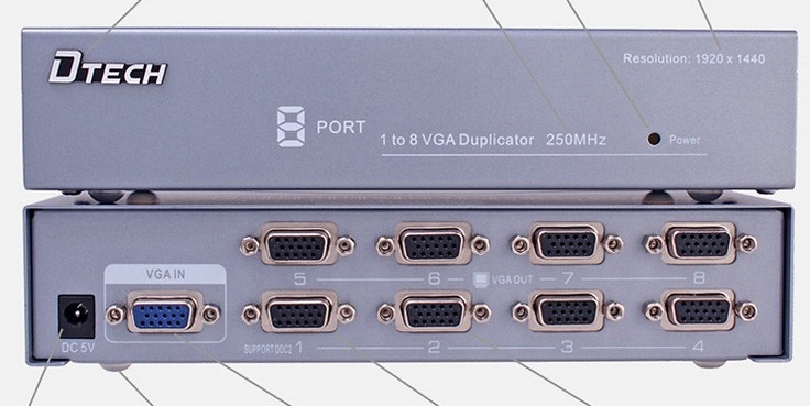 Bộ Chia VGA Video Splitter 1 To 8 DTECH 250MHZ Model DT-7258