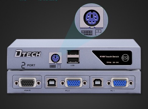 Bộ Chuyển KVM Switch 2 Port VGA USB and PS2 Chính Hãng DTECH DT-8021