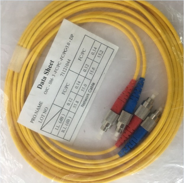 Dây Nhẩy Quang Data Sheet Fiber Optic Cable FC to FC Singlemode Duplex 9/125 3.0mm PVC Length 3M