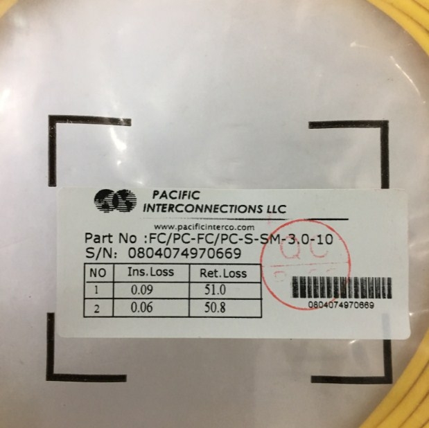 Dây Nhẩy Quang FC to FC 9/125 Simplex Singlemode Fiber Optic Pacific Cable Patch Cord 3.0mm PVC Length 10M