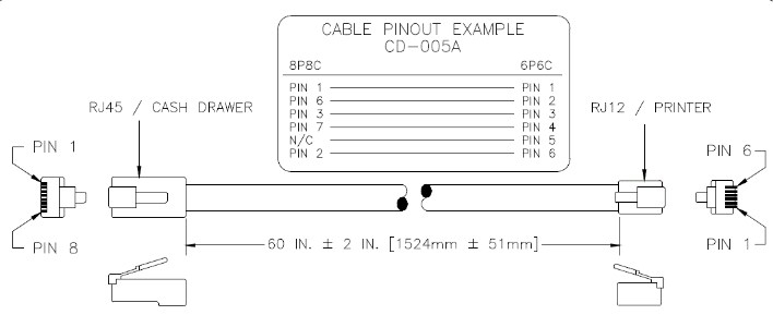 Cáp Kết Nối Ngăn Kéo Đựng Tiền Quầy Thu Ngân HP Cash Drawe Với Máy In Nhiệt Epson Printer RJ12 6P6C to RJ45 8P8C Cable APG CD-005A Yellow Length 2M