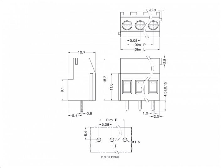 Vít Khối Nối Thiết Bị Đầu Cuối Điện KAIFENG KF2EDG Combicon Terminal Block Connector 3 Pin Pitch Size 5.08mm 1PCS