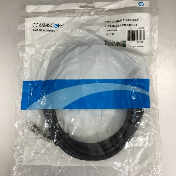 Dây Nhẩy COMMSCOPE AMP 1-1859244-0 CAT 5E UTP PVC CM Ethernet Network Patch Straight Through Cable Black Length 3M