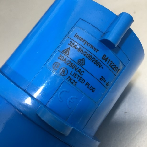 Ổ Cắm Công Nghiệp INTERPOWER PLUG 84132201 Industrial Plug 32A 2P+E 220-250V Plug 6H IP44 Blue CONNECTOR UNIVERSAL