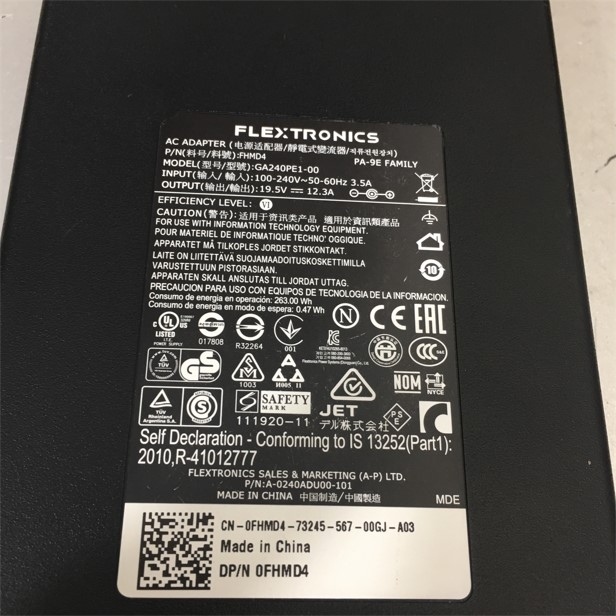 Adapter 19.5V 12.3A 240W DELL FLEXTRONICS FHMD4 GA240PE1-00 For Laptop Dell Gaming G7 7500 G7500A Connector Size 7.4mm x 5.0mm