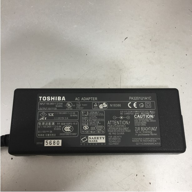 Adapter 15V 5A TOSHIBA PA2301U OEM Connector Size 6.5mm x 3.0mm