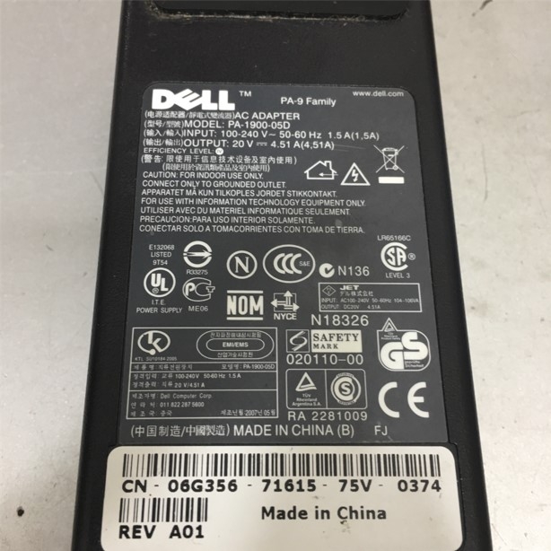 Adapter 20V 4.51A DELL PA-1900-05D OEM Connector Size 3 Pin