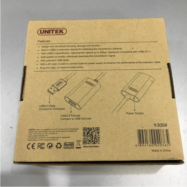 Cáp Tín Hiệu USB 3.0 10M Aluminium Extension Cable With Power Adapter 5V 2A USB 3.0 Type A to B Male SuperSpeed UNITEK Y-3004 For Industrial Camera AVer CAM Video Room Logitech Group Video