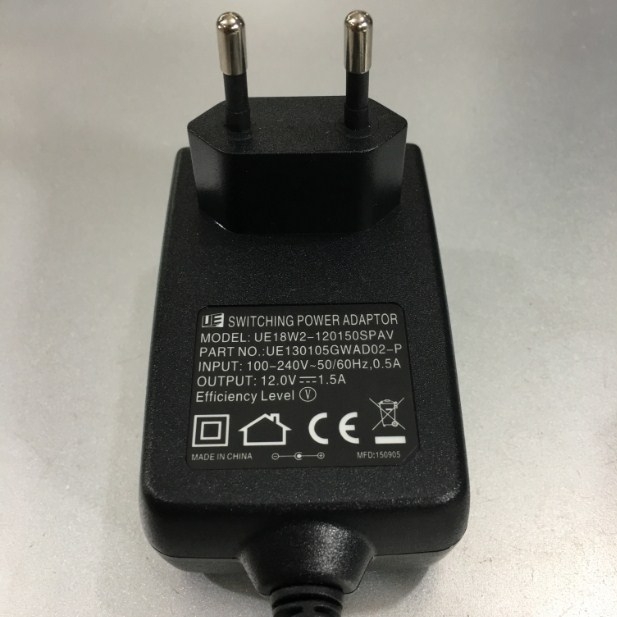 Adapter 12V 1.5A SWITCHING POWER ADAPTOR MODEL UE18W2-120150SPAV UE130105GWAD02-P Connector Size 5.5mm x 2.1mm