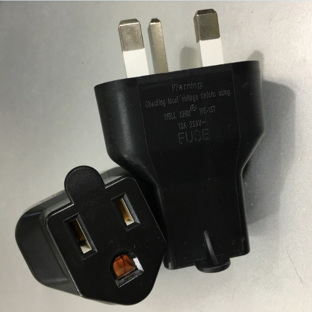 Rắc Chuyển Nguồn Adapter BS1363 UK Plug to NEMA 5-15R Connector 3 to 3 Pin 13A 250V Well Shin WS-157