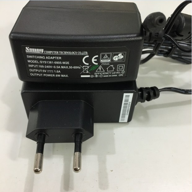 Bộ Chuyển Đổi Nguồn Adapter 5V 1.6A 8W Original SUNNY SYS1381-0805-W2E Connector Size 3.5mm x 1.35mm