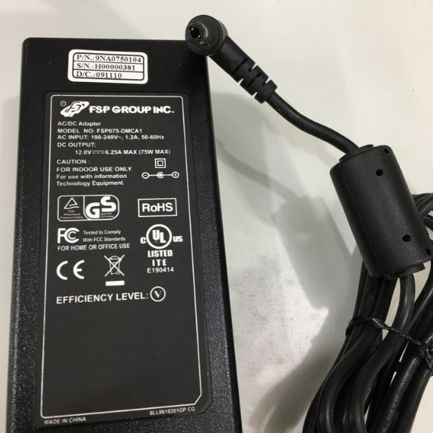 Adapter 12V 6.25A 75W Original FSP 075-DMCA1 For Cisco - C881-K9 - Cisco 880 Series Integrated Services Routers Connector Size 5.5mm x 2.5mm