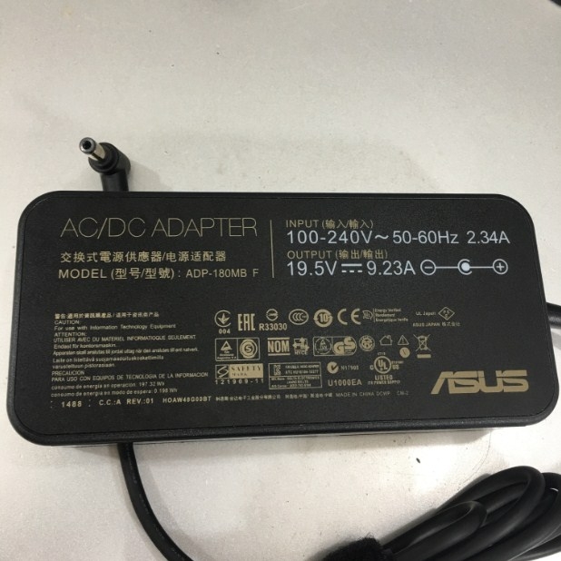Adapter 19.5V 9.23A 180W Asus ADP-180MB F For Asus ROG G75 G75VW G75VX GL502VT G750JW G750JM G750JX G751JL G751JM G752VL G-Series Gaming Laptops Connector Size 5.5mm x 2.5mm