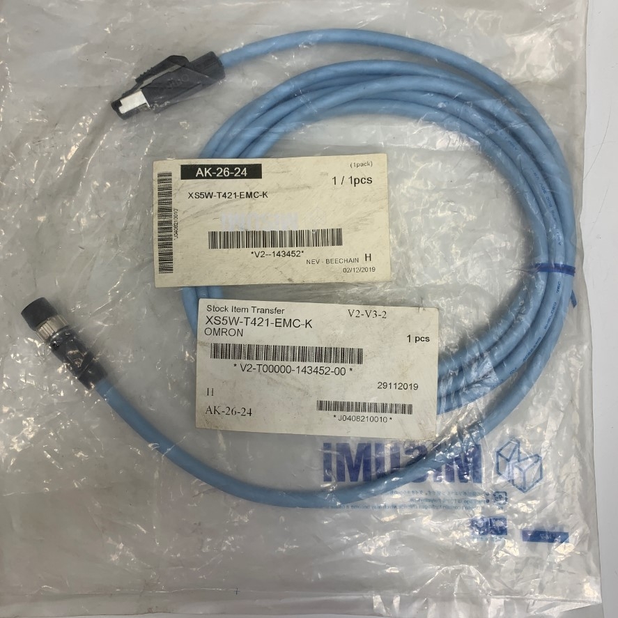 Cáp OMRON XS5W-T421-EMC-K Dài 3M 10ft Industrial Ethernet Connector XS5/XS6 M12 Shielded Cable M12 4 Pin D-Code Male to RJ45 For Industrial Ethernet Lan Cable
