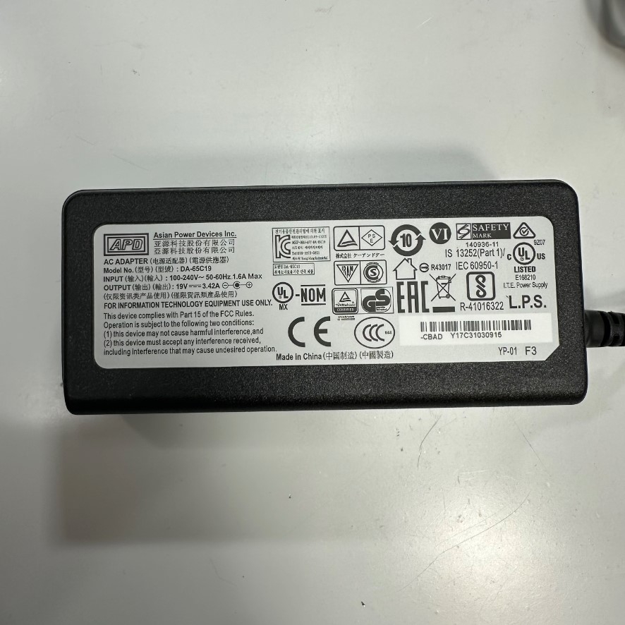 Adapter 19V 3.42A 60W APD Connector Tip Size 6.5mm x 4.4mm For LG, Samsung HD TV LED LCD HDTV