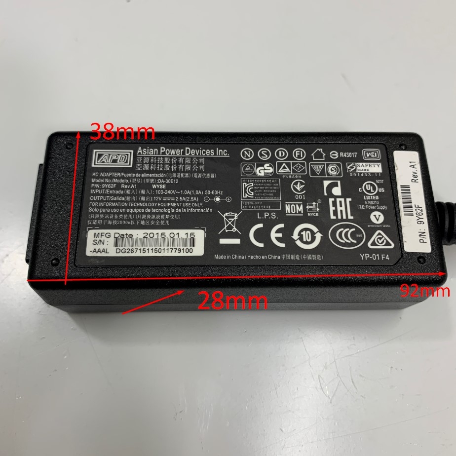 Adapter 12V 2.5A APD Connector Size 5.5mm x 2.1mm OEM ENG 3A-303WP12 For Cân Điện Tử Shimadzu Electronic Balance