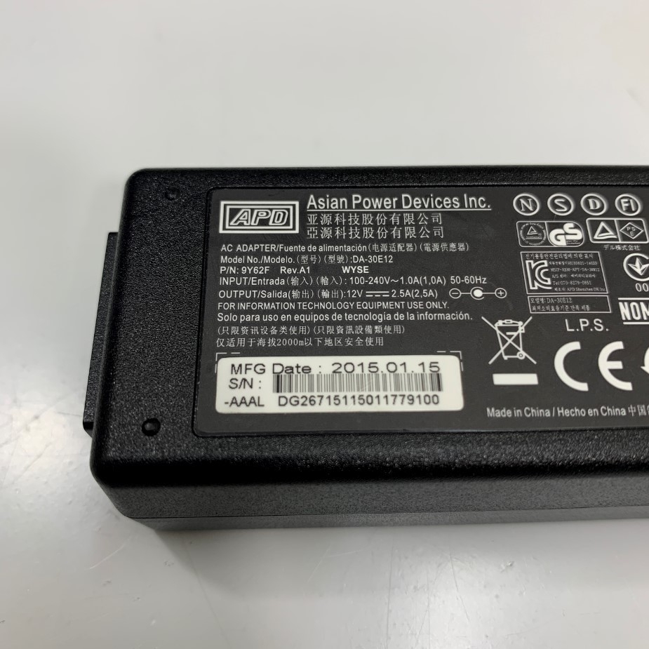 Adapter 12V 2.5A 30W APD DA-30E12 OEM HPE Aruba AP-AC-12V30A 12V 30W Power Adapter JX990A Connector Size 5.5mm x 2.1mm