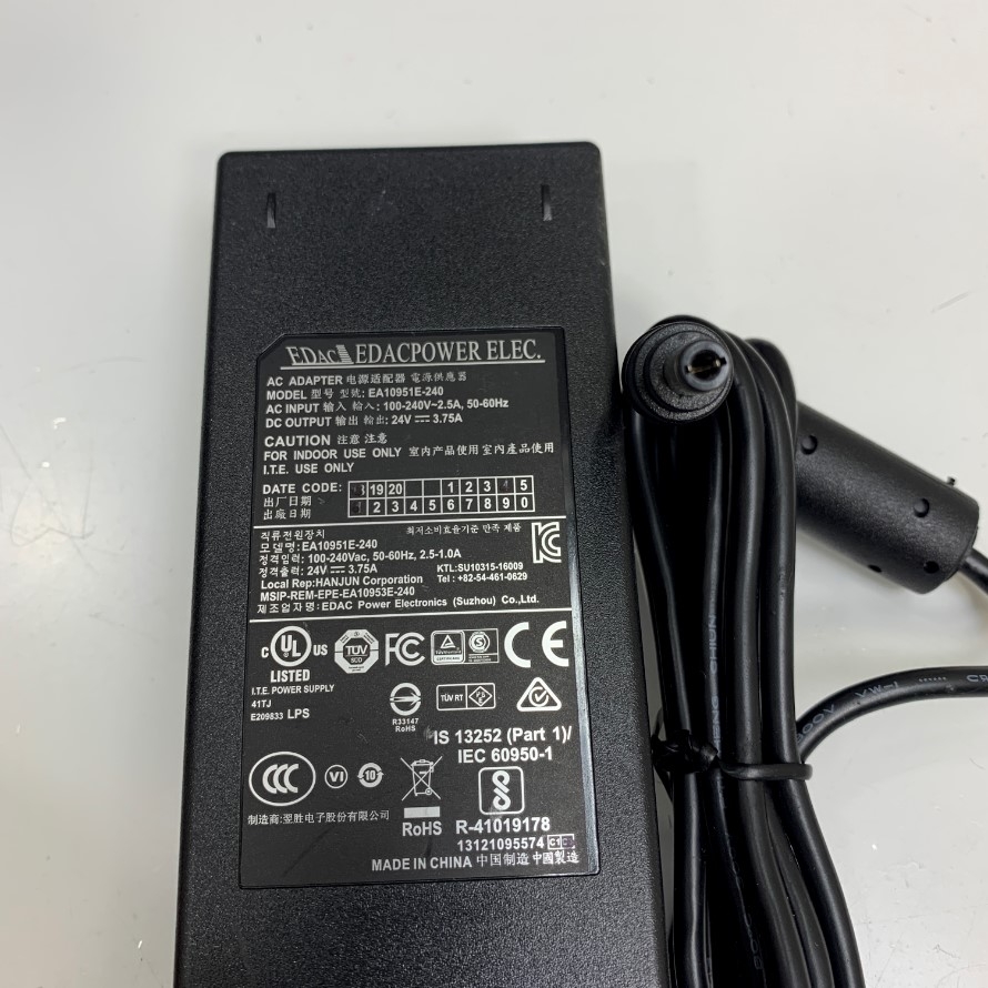Adapter 24V 3.75A 90W EDAC OEM Thay Thế Zebra SAWA-52-312524 24V 3.125A 75W Connector Tip Size 6.3mm x 3.0mm For Zebra ZP550 ZP450 GX420d GK420d GK420t GX420t GX430T GT800 GT810 GT820 GT830 thermal Printer Label
