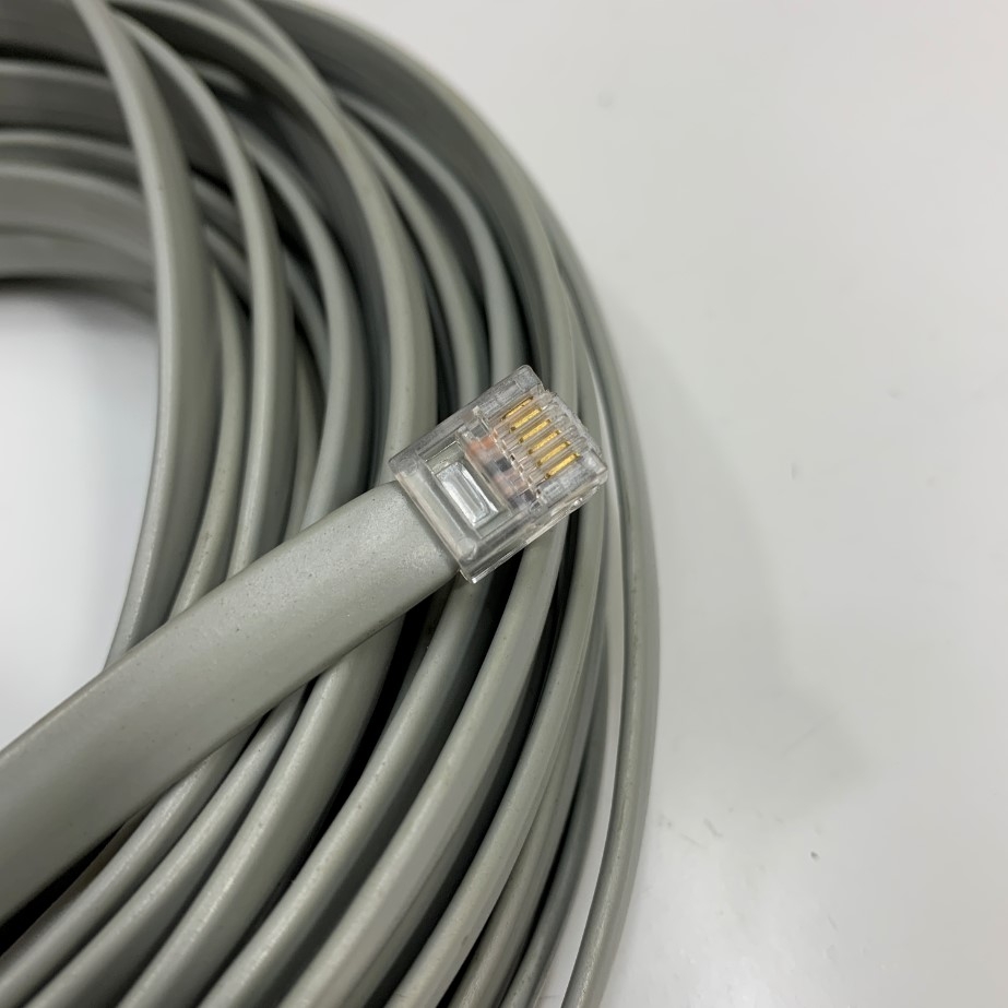 Cáp Điện Thoại Mỏng Dẹt Dài 10M Flat Telephone Cable RJ12 to RJ12 6 Pin 6P6C Male 26AWG Grey Jacket