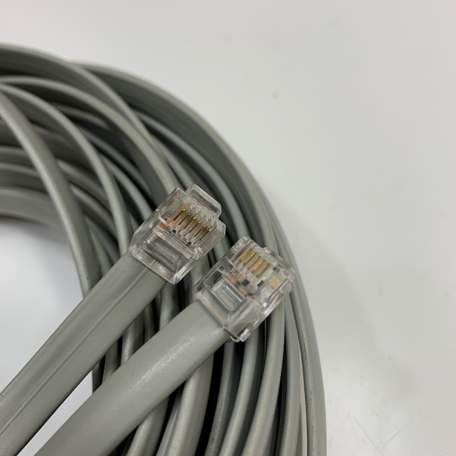 Cáp Điện Thoại Mỏng Dẹt Dài 10M Flat Telephone Cable RJ12 to RJ12 6 Pin 6P6C Male 26AWG Grey Jacket