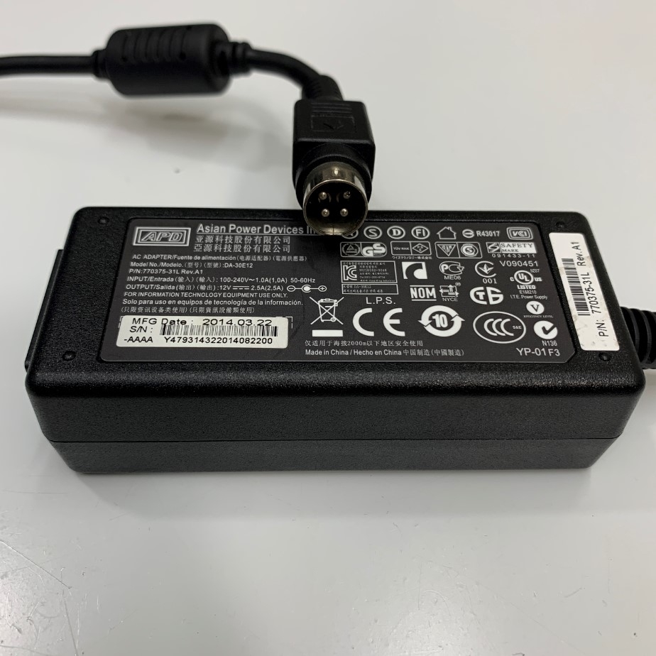 Adapter 12V 2.5A 30W Asian Power Devices APD DA-30E12 Connector Size 4 Pin Mini Din 10mm