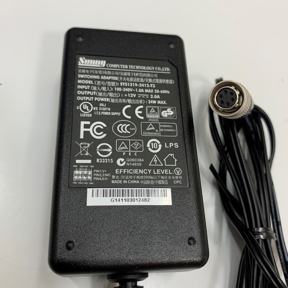 Adapter 12V 2A 24W SUNNY Connector Size Hirose HR10A-7P-6S73 6 Pin Female For FLIR Blackfly BFLY-PGE-12A2M-CS Camera