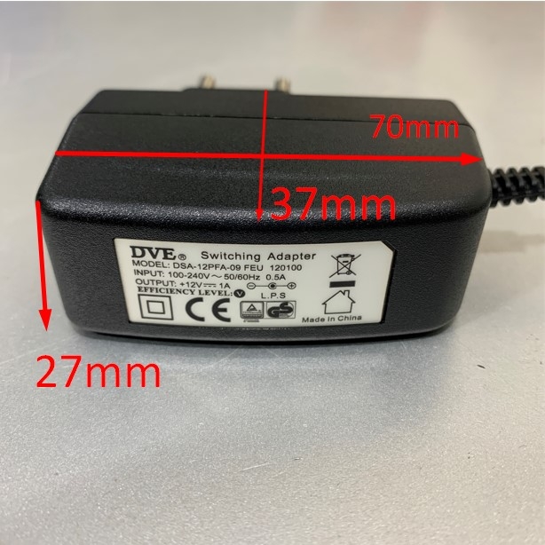 Adapter 12V 1A DVE DSA-12PFA-09 Connector Size 3.5mm x 1.35mm