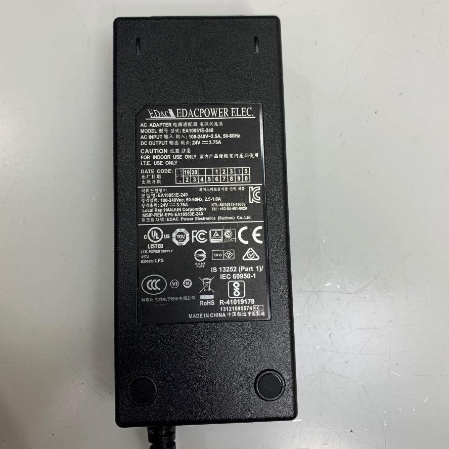 Adapter 24V 3.75A 90W EDAC OEM Thay Thế XP Power VEC65US24 24V 2.71A 65W IEC C14 Plug Connector Tip Size 5.5mm x 2.5mm
