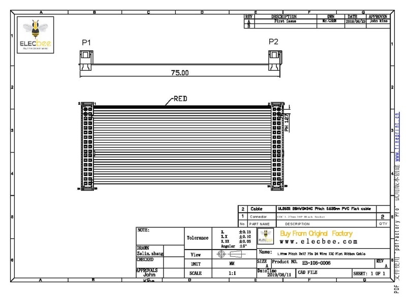 Cáp Kết Nối 34 Pin IDC Flat Ribbon Cable 34 Wire 1.27mm Pitch 2x17 Pin with 2 Connectors For CMC CNC PLC Length 80Cm