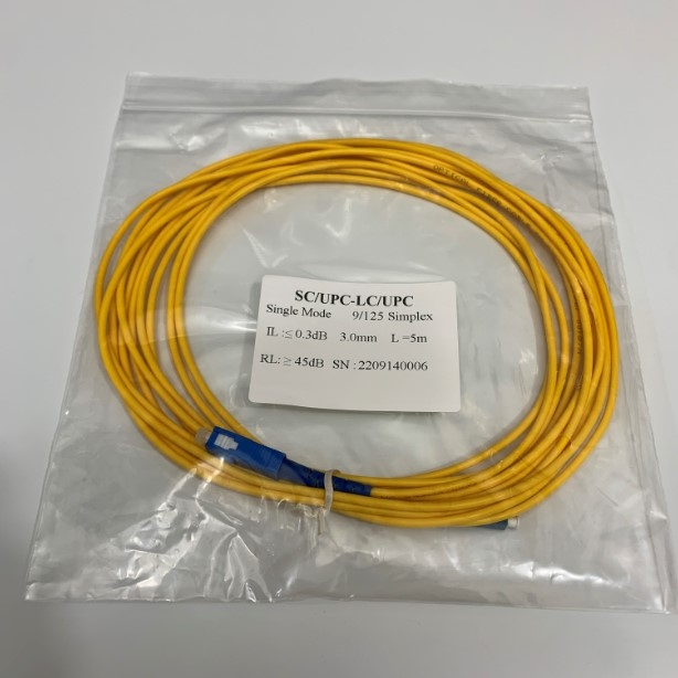 Dây Nhẩy Quang 5M LC to SC UPC Single Mode Fiber Optic OS3 9/125µm Fiber Patch Cable Yellow Cable 3.0mm PVC