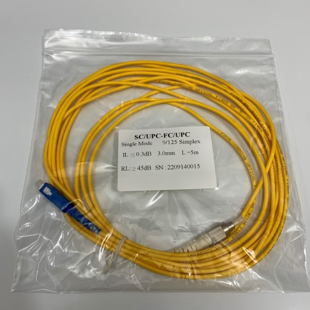Dây Nhẩy Quang 5M FC to SC UPC Single Mode Fiber Optic OS2 9/125µm Fiber Patch Cable Yellow Cable 3.0mm PVC