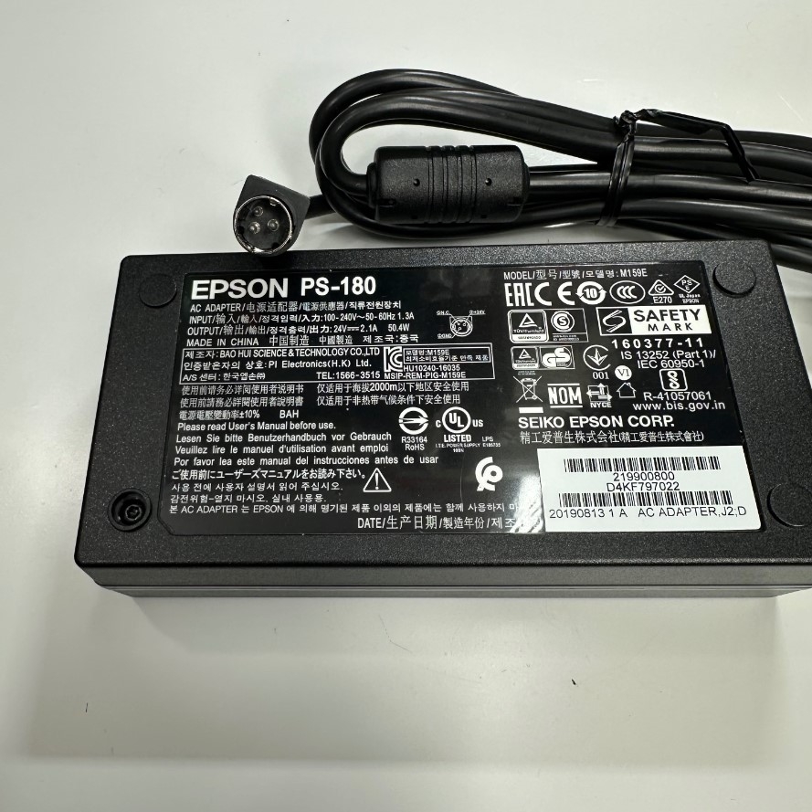 Adapter 24V 2.1A 50.4W EPSON PS-180 Connector Tip Size 3 Pin Mini Din 10mm Plug For Epson Printer C8255343 TM-T88V M244A TM-U950