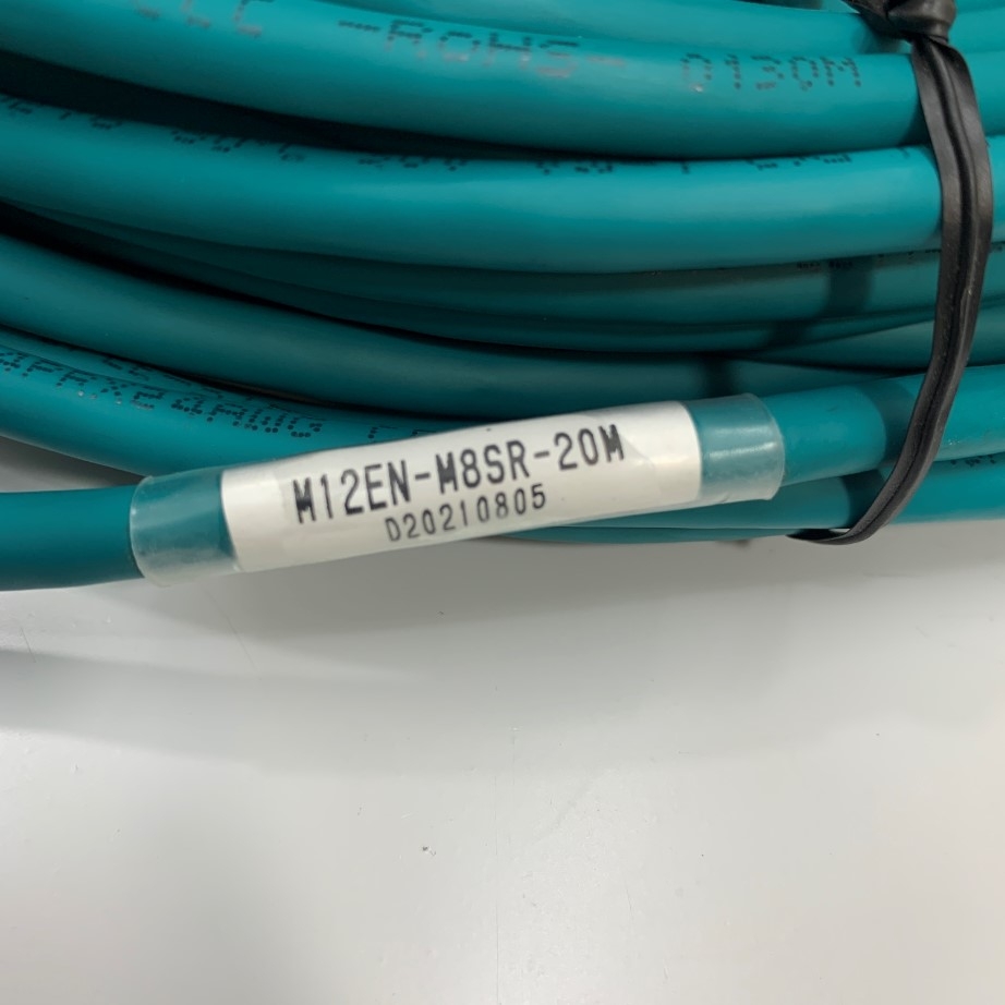 Cáp M12EN-M8SR-20M 65Ft Dài 20M Cable Ethernet COGNEX M12 A-Code 8 Pin Male to RJ45 Green Color PVC