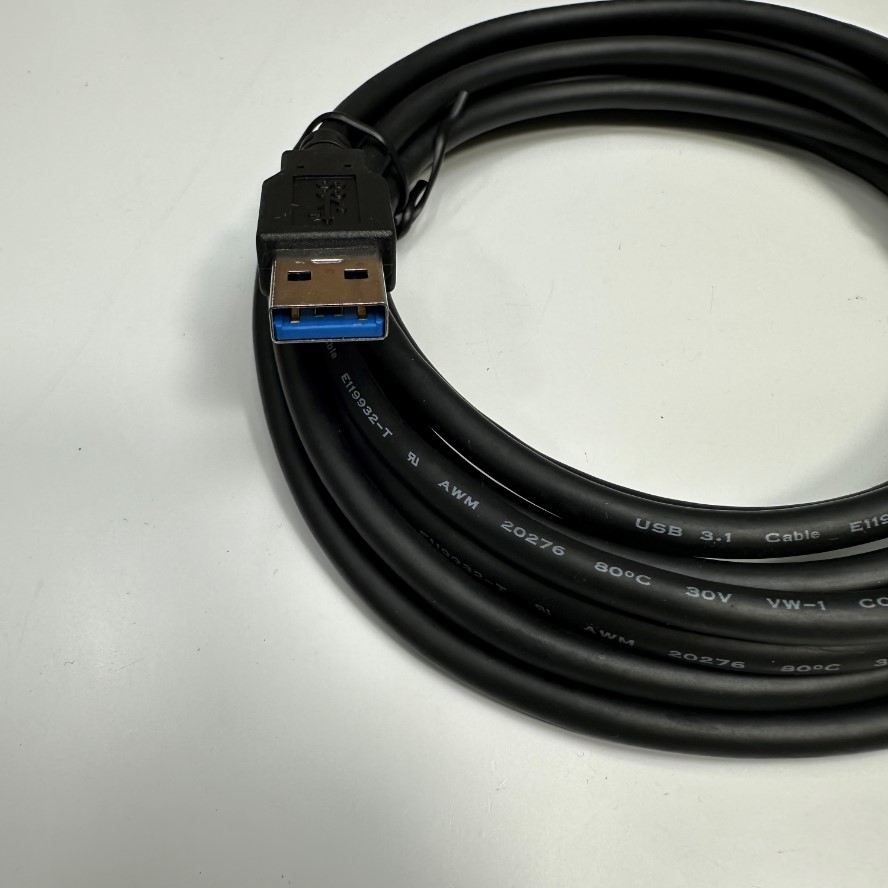 Cáp 3.2M 10.7ft USB 3.0 Male to USB 3.1 Type-C Male Shielded Cable E119932-7 AWM 20276 80°C 30V VW-1 For Industrial Camera, PLC/HMI Communication Type-C Plug Power and Data Transfer 5Gbit/s