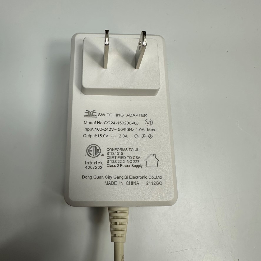 Adapter 15V 2A 30W GangQi AU Plug Connector Tip Size 5.5mm x 2.1mm For Máy Cấp Vít Tự Động CRESCENT KFR-1050 Screw Feeder