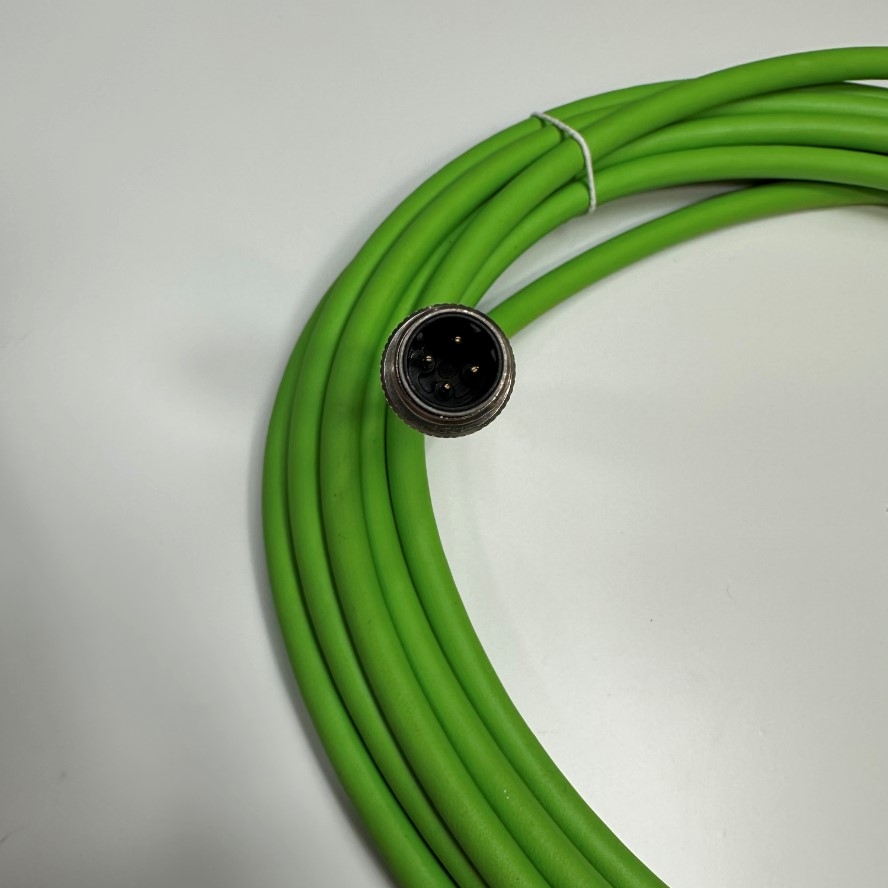 Cáp 5M 17ft Datalogic CAB-ETH-M05 M12-IP67 Cable M12 4 Pin D-Code Male to RJ45 Cable Ethernet Industrial