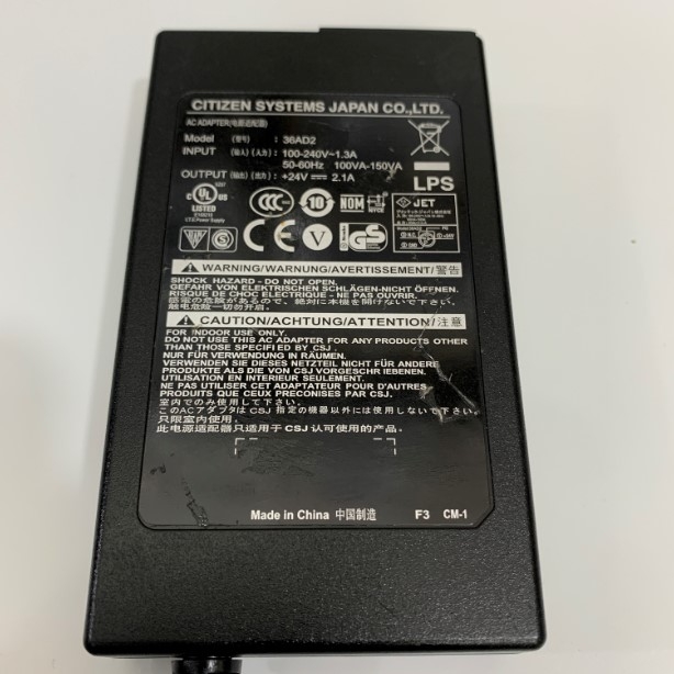 Adapter 24V 2.1A CITIZEN 36AD2 SYSTEMS JAPAN Connector Size 3 Pin Mini Din 10mm For POS Printer Bixolon SRP-350Plus II