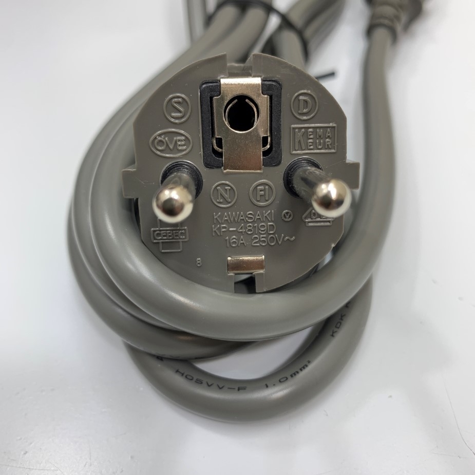 Dây Nguồn Máy Công Nghiệp 7Ft Dài 2M Grey Kawasaki KP-4819D KS31A AC Power Cord Europe Schuko CEE7 to IEC C13 10A 250V 18AWG 3x1.0mm² Cable OD 7.5mm in JAPAN