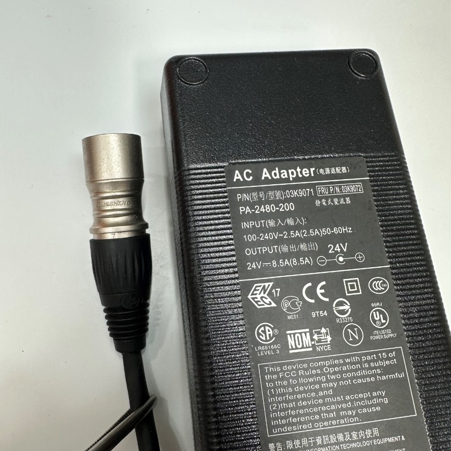 Adapter 24V 8.5A PA-2480-200 Connector Tip Size 4 Pin XLR Male NC4MX For Hệ Thống Đèn Led Thông Minh