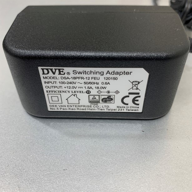 Adapter 12V 1.5A DVE DSA-18PFR-12 FEU Connector Size 5.5mm x 2.1mm