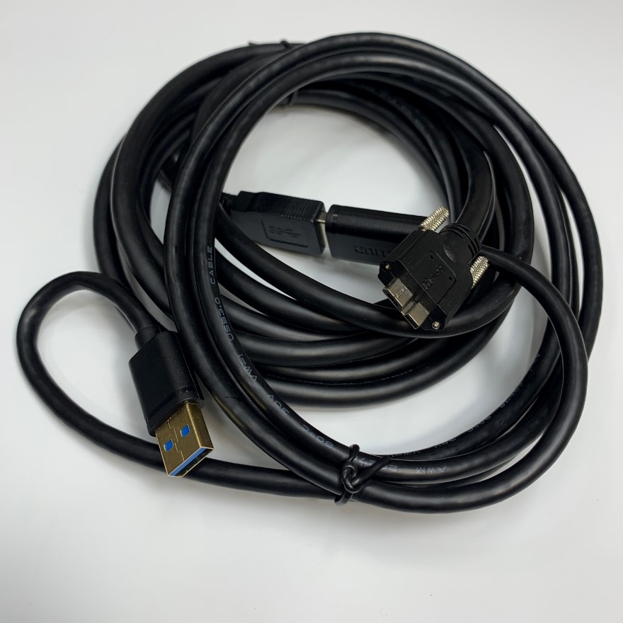 Cáp 4M 13ft Cable USB 3.0 Type A to Micro B Male With Screw Locking Data Transmission For Industrial Basler, Hikrobot, Microscope Digital Camera USB3.0 Transfer Rates 5Gbps