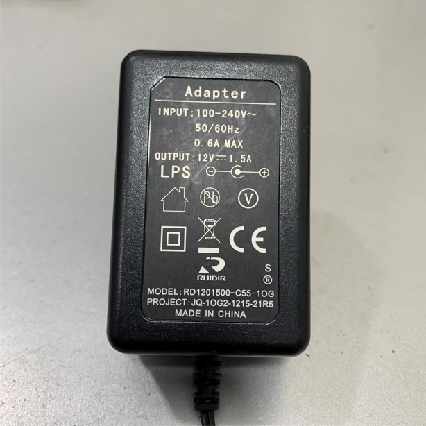 Adapter 12V 1.5A RUIDIR RD1201500-C55-10G Connector Size 5.5mm x 2.1mm