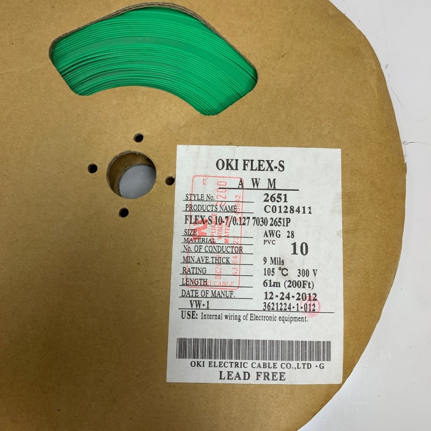 Cáp Bẹ Nhiều Mầu OKIFLEX-S IDC 10 Pin Flat Rainbow Ribbon Cable 10 Wire 1.27mm Pitch 10 Way Unscreened 12.7mm Width E43842-G AWM 2651 28AWG 105°C 300V VW-1 Length 61M