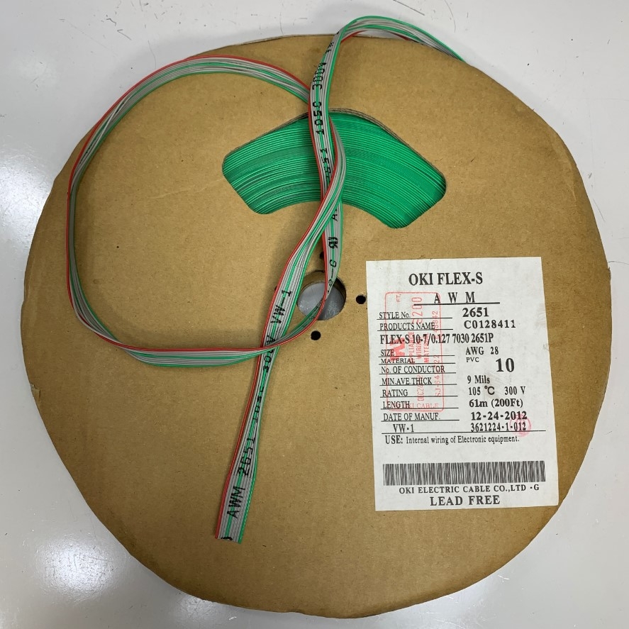 Cáp Bẹ Nhiều Mầu OKIFLEX-S IDC 10 Pin Flat Rainbow Ribbon Cable 10 Wire 1.27mm Pitch 10 Way Unscreened 12.7mm Width E43842-G AWM 2651 28AWG 105°C 300V VW-1 Length 61M
