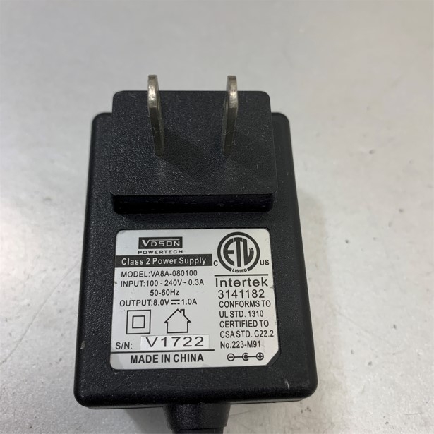 Adapter 8V 1A VDSon VA8A-080100 Connector Size 5.5mm x 2.1mm