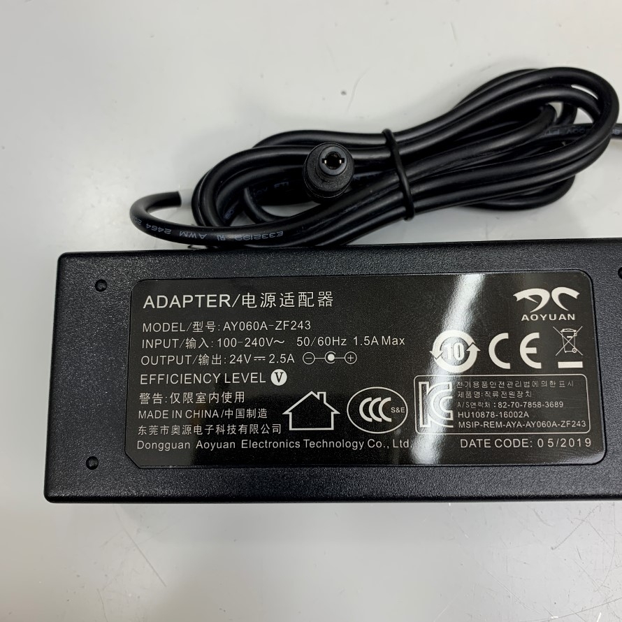 Adapter 24V 2.5A 60W AOYUAN Connector Size 5.5mm x 2.1mm For Printer, Scanner Kodak, Fujitsu Scanner